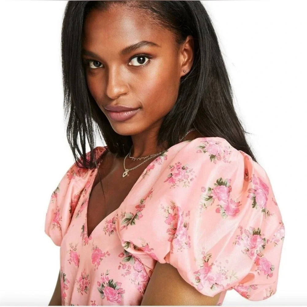 LoveShackFancy x Target Floral Puff Sleeve Cecile Mini Dress In Pink Size 6 - Picture 2 of 6